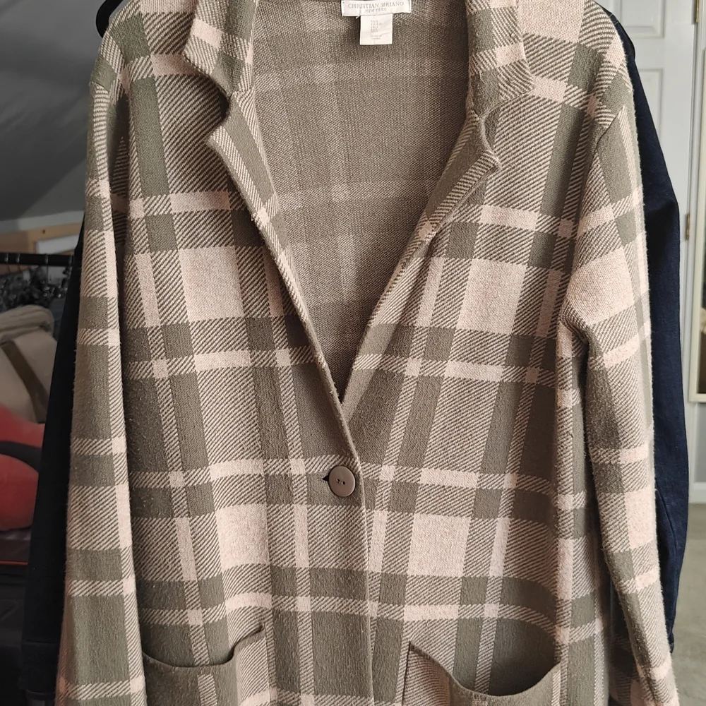Christian Siriano Green and Tan Plaid Trench Coat - Picture 3 of 5